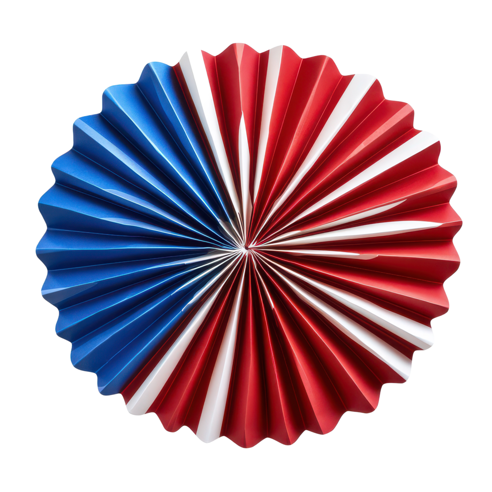 Colorful July paper fan decoration displaying red, , and blue colors perfect for summer celebrations and events, 4th July paper fan decoration isolated on transparent background png