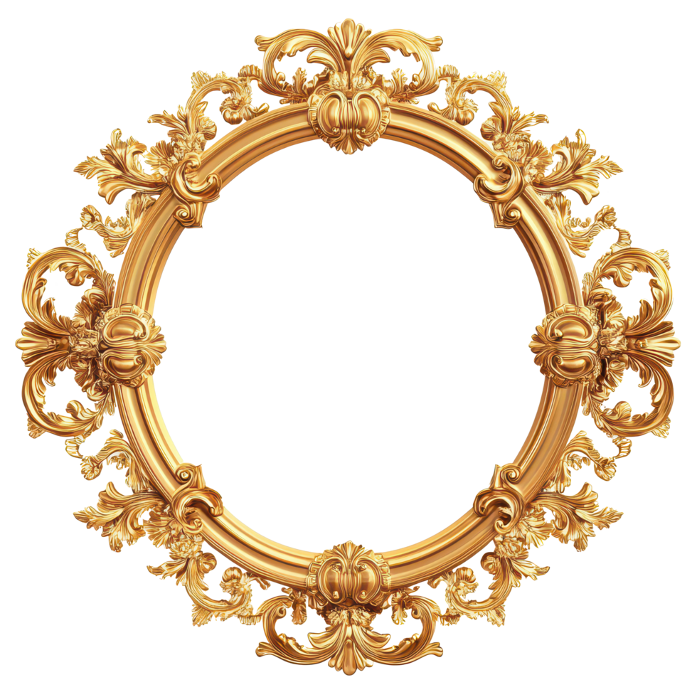 Elegant antique golden picture frame decoration isolated on a transparent background showcasing intricate craftsmanship, ancient golden picture frame decoration isolated on transparent background png