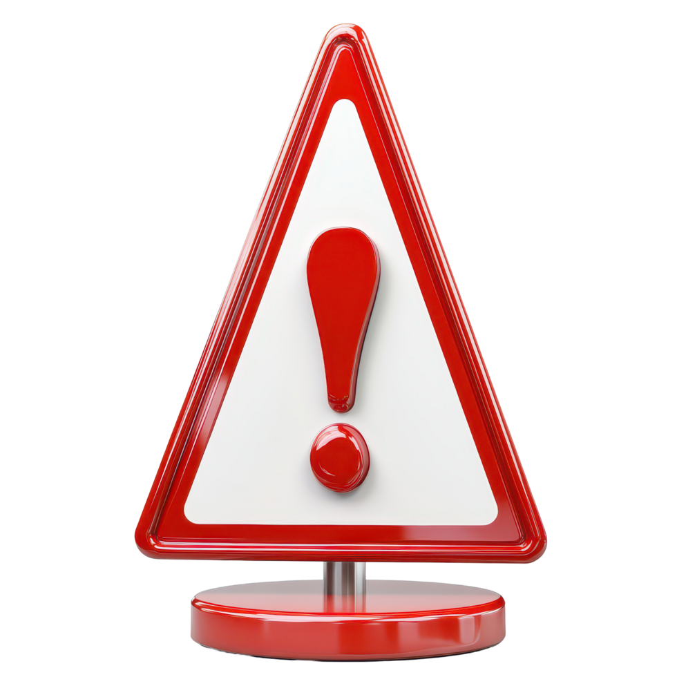 Warning sign featuring an exclamation mark and a solid base, ready for placement in various safety, 3d warning sign with an exclamation mark isolated on transparent background png