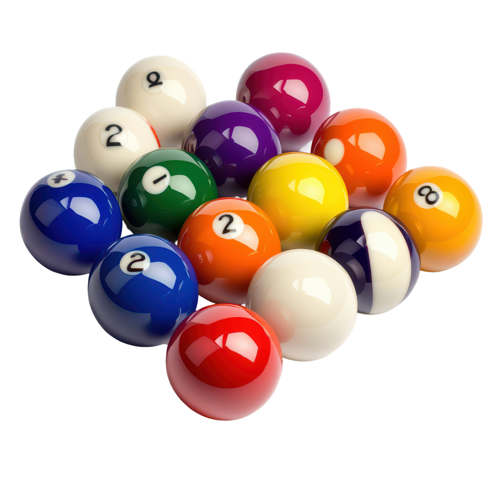 Colorful billiard balls arranged on a table for a game of pool during an evening gathering, Balls sport billiard pool ball billiards snooker pool, transparent background. png