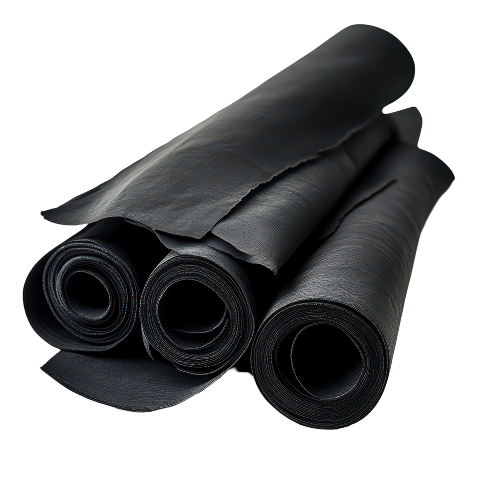 Rolls of black textile fabric on a transparent background ready for various crafting and sewing projects, Black Rolled Textile, transparent background. png