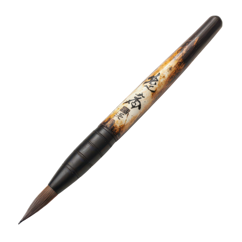 Ancient Chinese brush resting on a transparent background, showcasing intricate design and craftsmanship for art enthusiasts, Ancient Chinese brush transparent background png