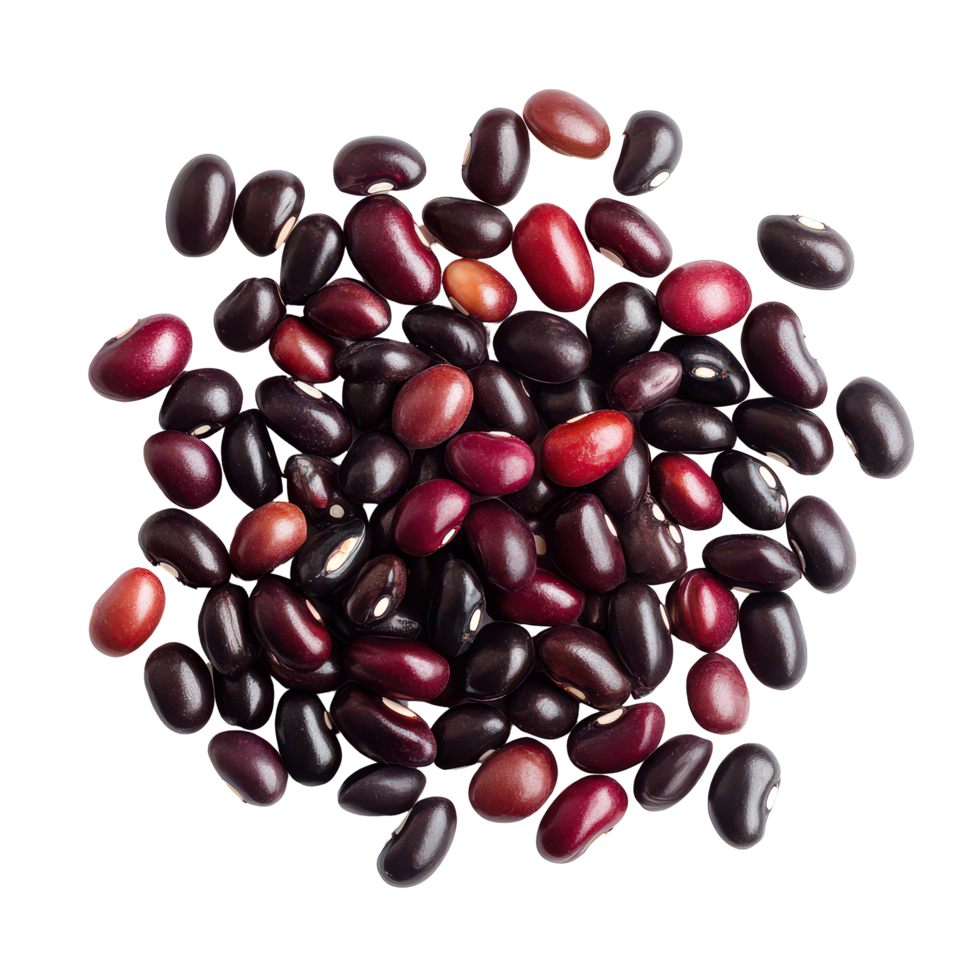Azuki beans scattered on a clean transparent background showcasing their distinctive maroon hue and varied shapes, Azuki Bean on transparent background png