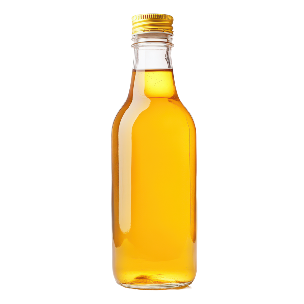 Fresh apple juice and cider vinegar in a clear bottle isolated on a bright transparent background, apple juice cider vinegar isolated on transparent background png