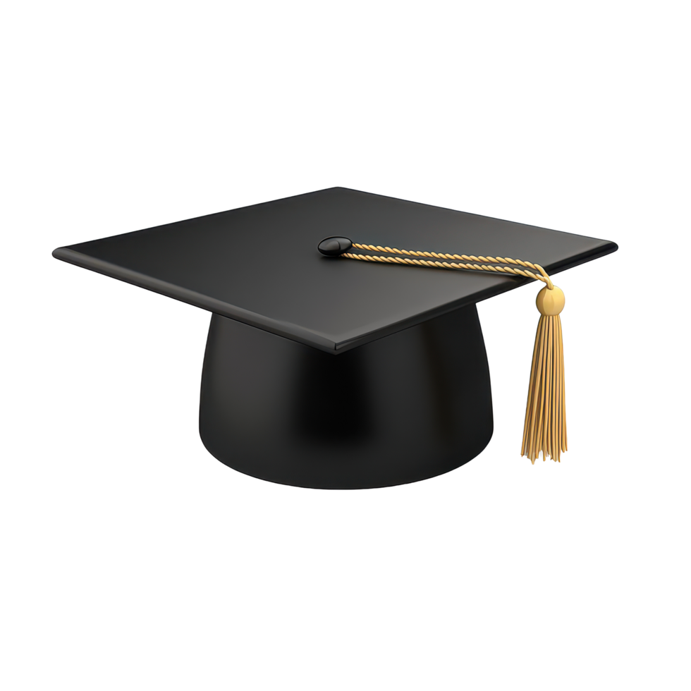 Cartoon-style graduation cap on a clean transparent background perfect for academic celebrations and graduation announcements, 3D Cartoon Graduation Cap on transparent background png