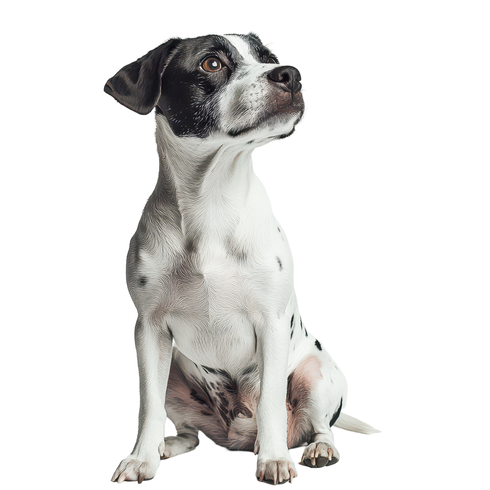 A playful dog with black and fur sits gracefully against a simple transparent background with curiosity in its eyes, a dogs, transparent background. png