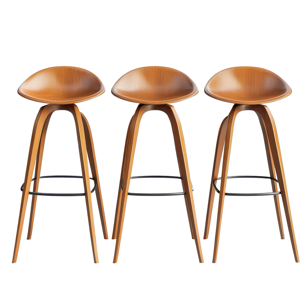 Stylish wooden bar stools set on a transparent background for modern interior decor inspiration, Bar stools isolated on transparent background png