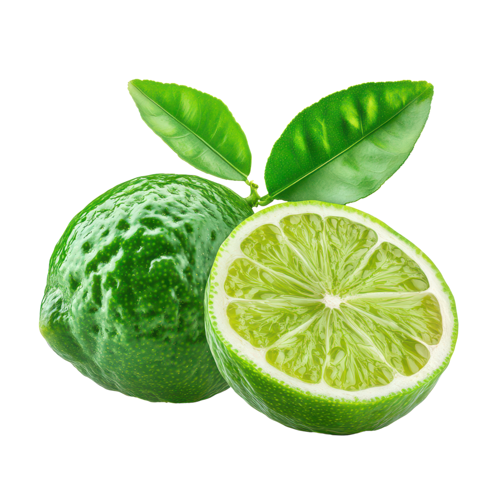 Fresh bergamot with a half slice and green leaves isolated on a transparent background for culinary use, bergamot with half and leaf isolated on transparent background png