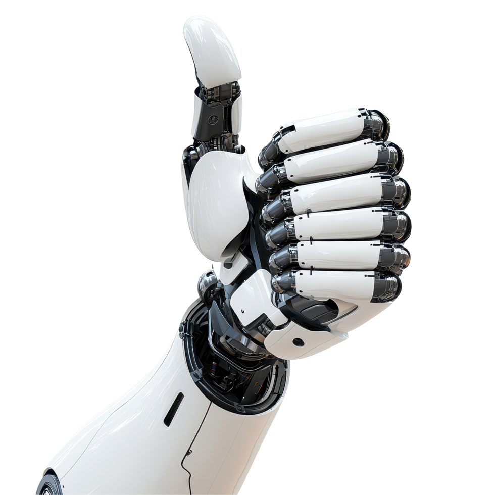 A robotic hand giving a thumbs-up gesture against a transparent background, Approval A Thumbs-up Robotic Hand, transparent background. png