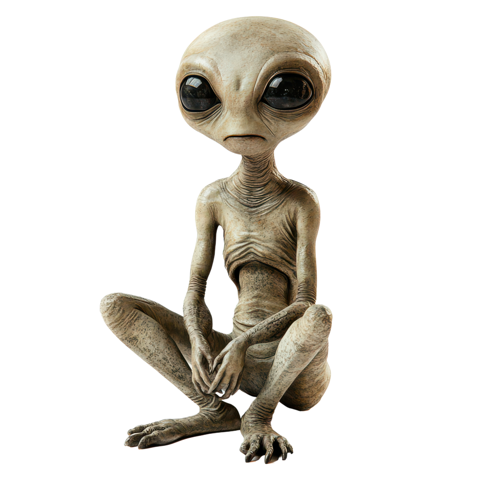 Curious alien extraterrestrial creatures sitting quietly against a transparent background, Alien Extraterrestrial Creatures Isolated on transparent background png