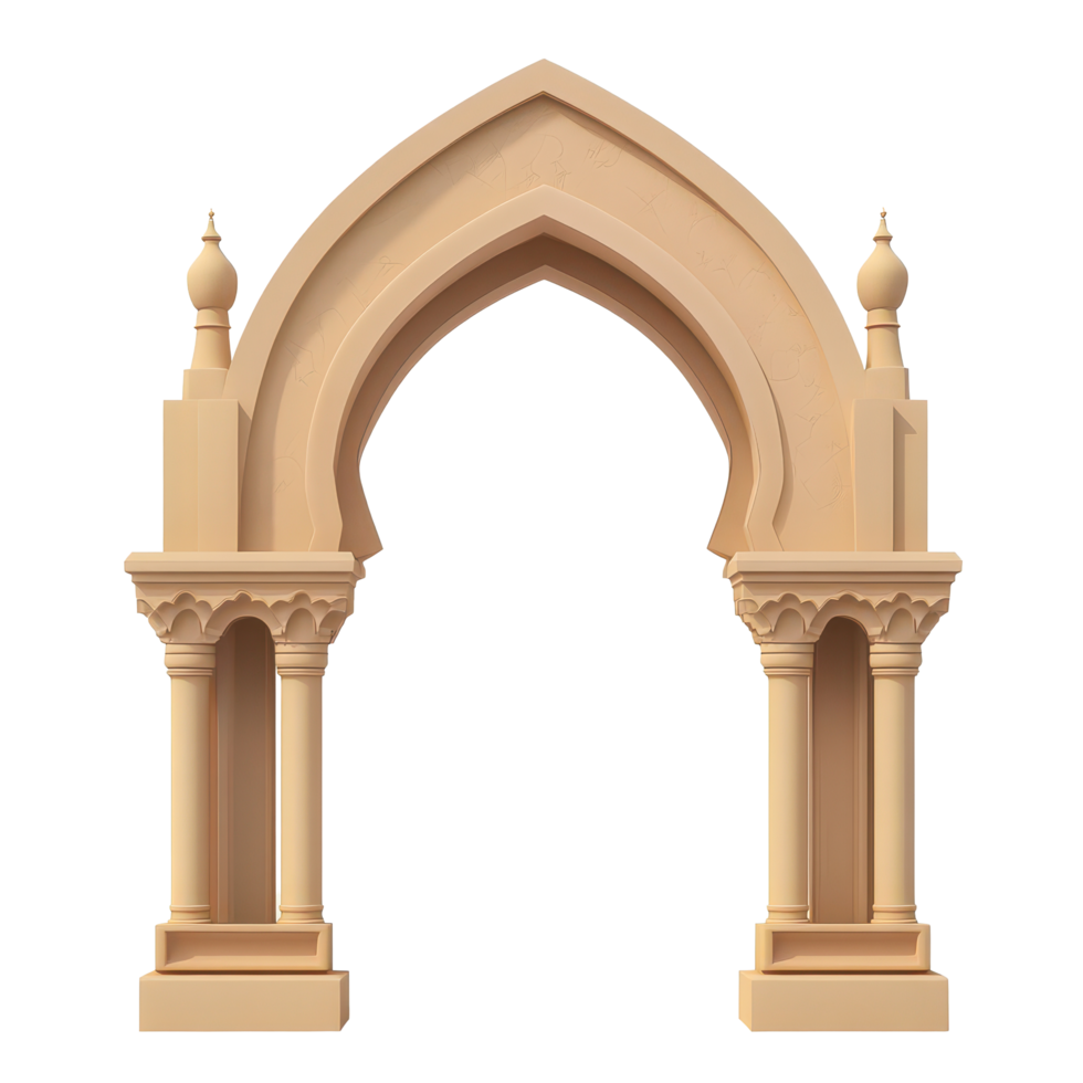 Architectural beauty of an Arabic arch gate isolated against a transparent background showcasing intricate design elements, Arabic arch gate isolated on transparent background png