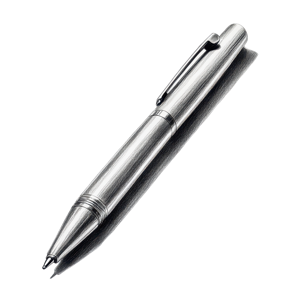 Ballpoint pen lying on a clean surface, showcasing its metallic design and smooth finish in daylight, Ballpoint Pen png