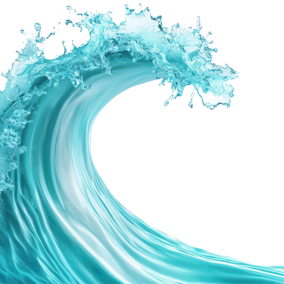 Vibrant turquoise ocean wave crashing along a transparent background captures the essence of serene coastal beauty, Abstract Turquoise Ocean Wave on transparent background png