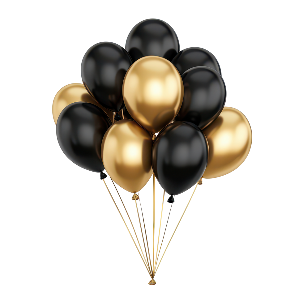 Celebrate Black Friday with stylish black and golden balloons for festive decorations, black and golden balloons for Black Friday isolated on transparent background png