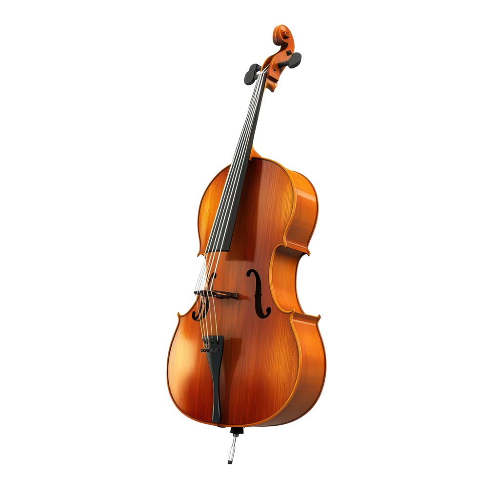 A beautifully crafted cello with a bow, standing elegantly on a clean transparent background, showcasing its design, a cello with a bow on a isolated on transparent background png