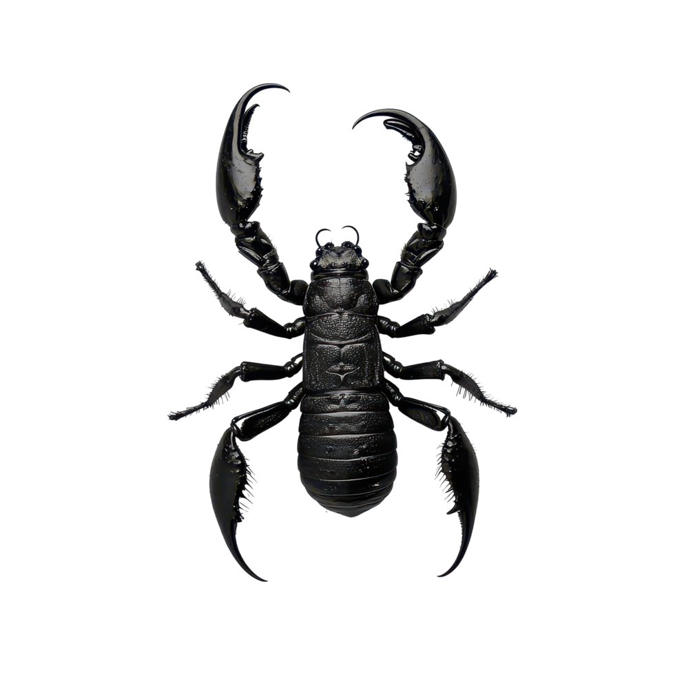 A black scorpion displayed prominently against a clean transparent background showcasing its unique features and structure, Black Scorpion on transparent background png