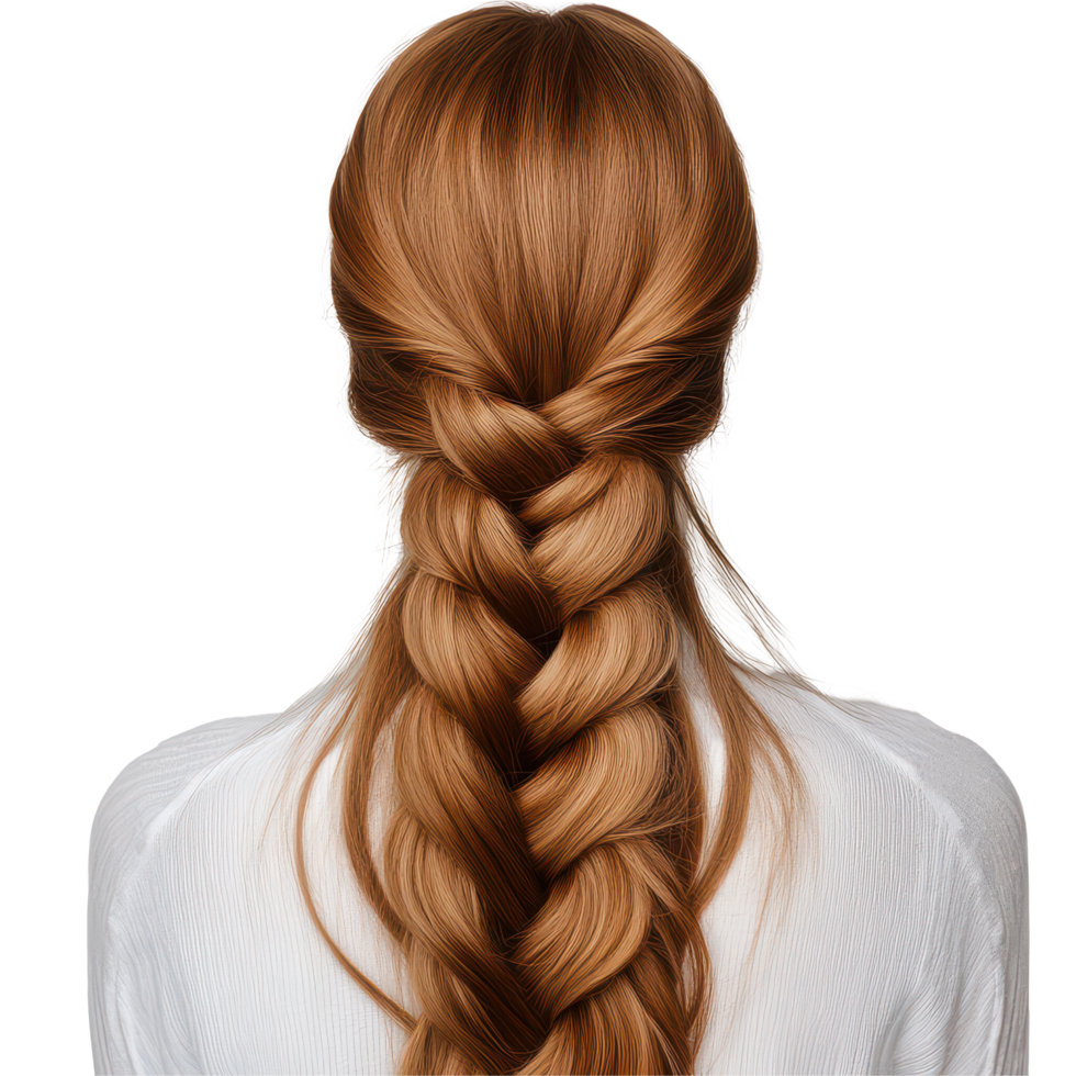 A beautiful long braid of light brown hair against a simple transparent background, A long braid light brown hair, transparent background. png