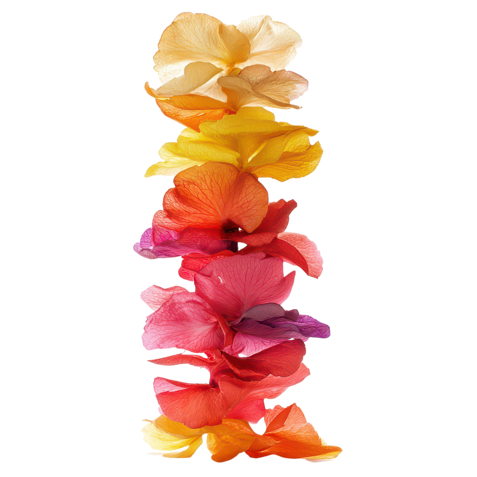 A vibrant stack of flower petals in various colors showcasing natural beauty against a transparent background, A stack flower petals transparent background Flowers petals stack png