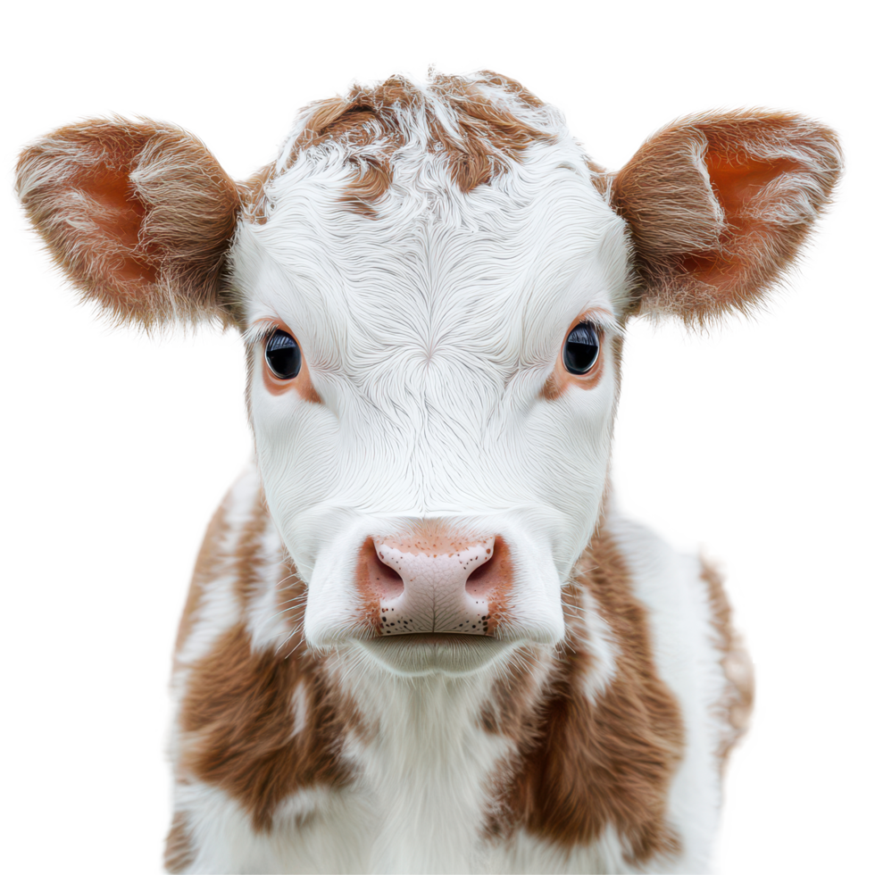 Adorable young calf with charming face in pastoral farm setting during sunny afternoon, Adorable Calve The Cutest Face in the Animal Kingdom, transparent background. png