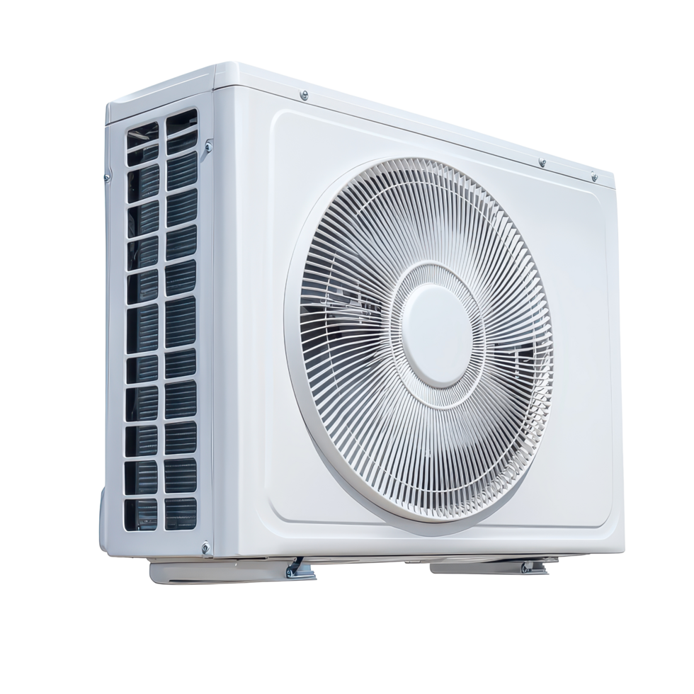 Outdoor air conditioning unit designed for efficient cooling in residential or commercial spaces, Air condition outdoor unit isolated on transparent background png