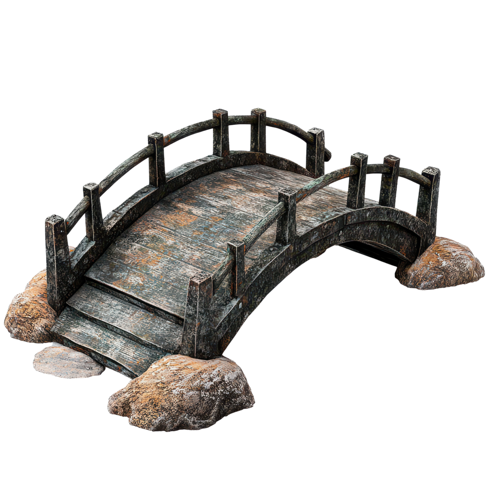 A charming wooden bridge design with stone accents against a transparent background for artistic projects, A bridge made iron, transparent background. png