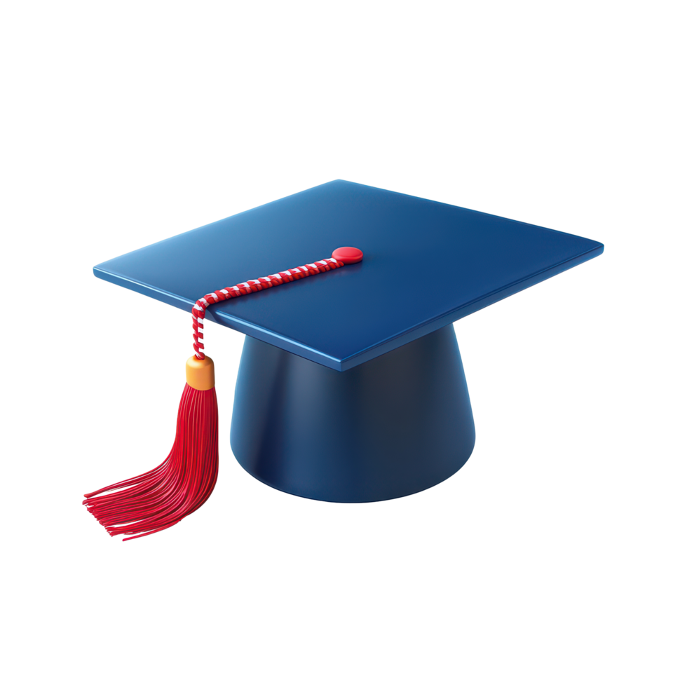 A colorful cartoon graduation cap with a tassel resting on a plain transparent background for celebratory occasions, 3D Cartoon Graduation Cap on transparent background png