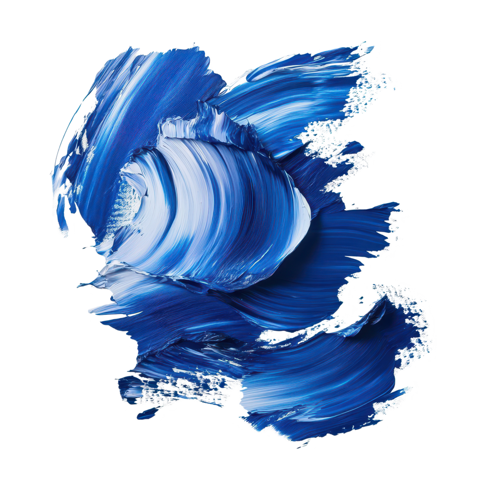 Abstract blue painting on a transparent background showcasing dynamic brushstrokes and vivid color variations, Abstract blue painting on transparent background png