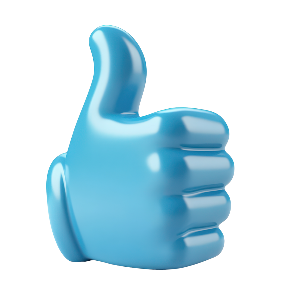 Bright blue thumbs up icon against a clean transparent background expressing approval and positivity in modern digital culture, 3D Blue Thumbs Up Like Icon on transparent background png