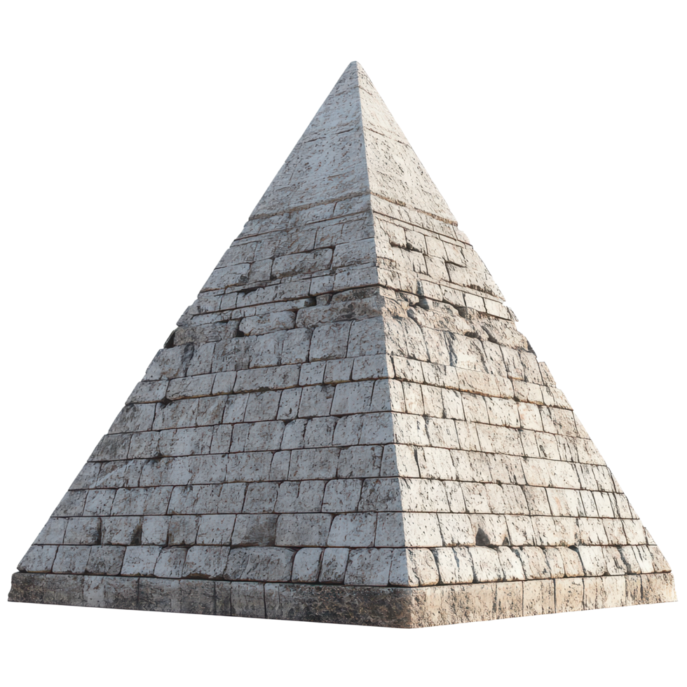 Detailed architectural rendering of an ancient pyramid showcasing its unique stone structure and design features, Ancient Pyramid D Rendering Architectural Detail and Texture, transparent background. png