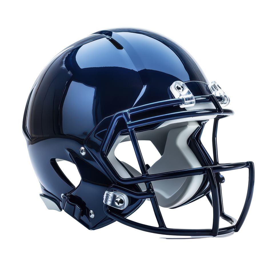 A shiny football helmet against a clean transparent background displays its sleek design and protective features, A football helmet on a clean transparent background png