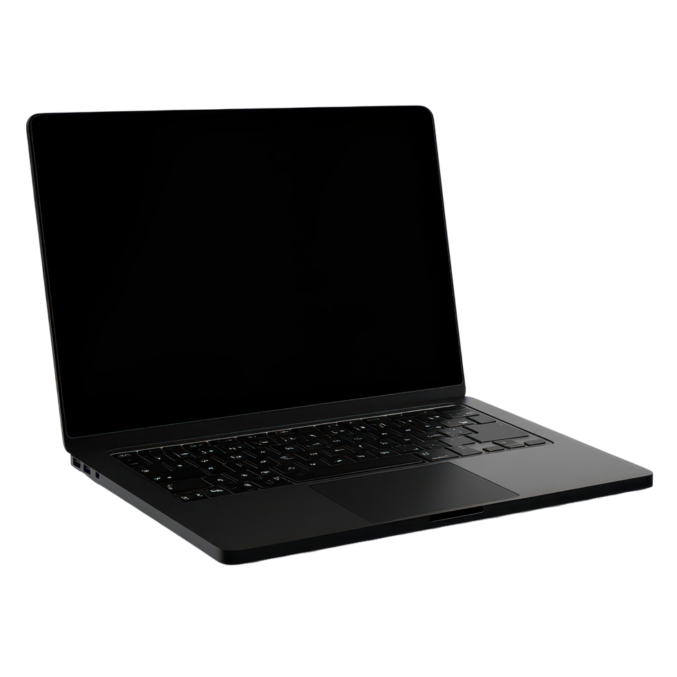 A sleek black laptop computer isolated on a clean transparent background showcasing modern design and versatility, Black Laptop Computer isolated on transparent background png