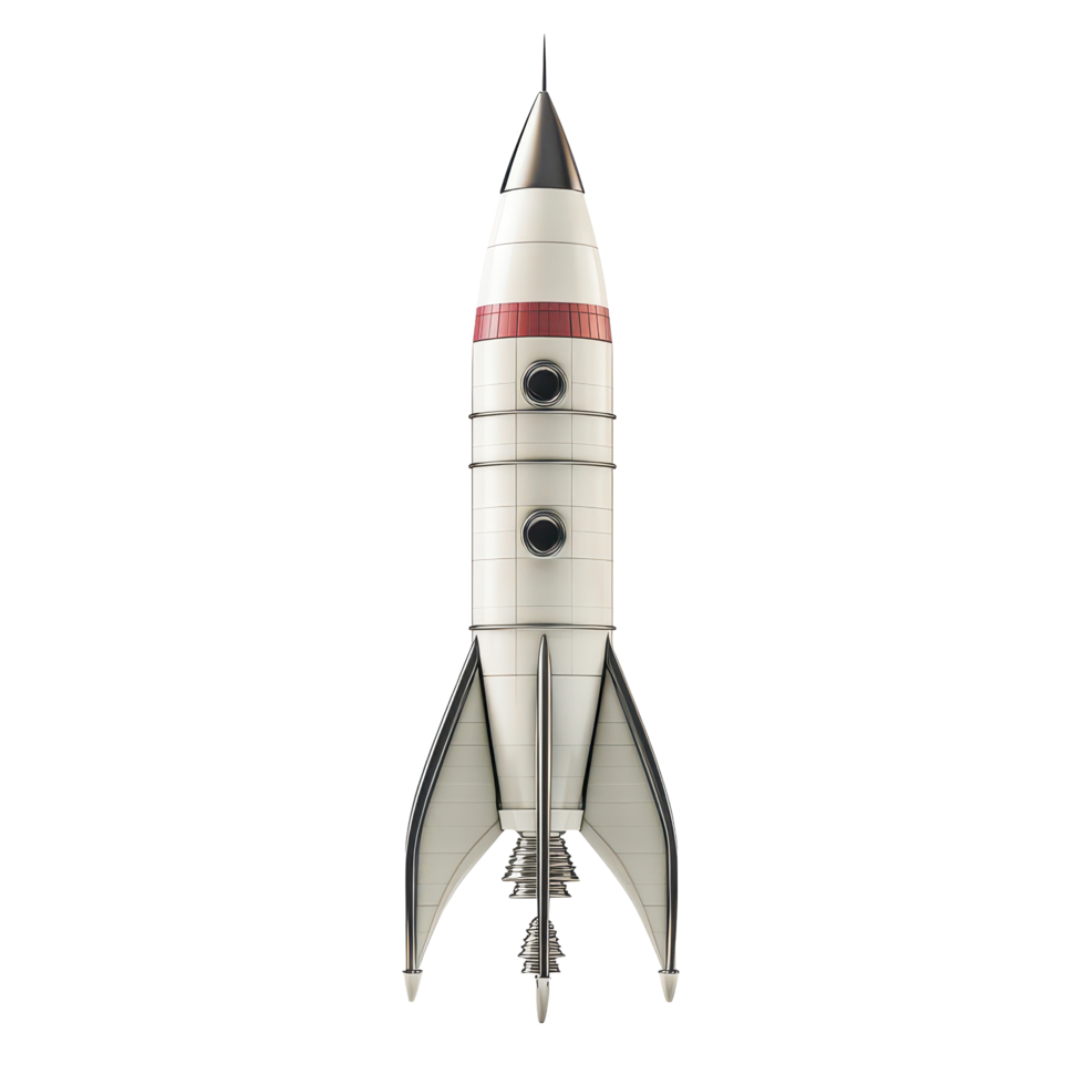 A sleek space rocket ready for launch showcased in a stark transparent background highlighting its design and features, 3d space rocketisolated on transparent background png