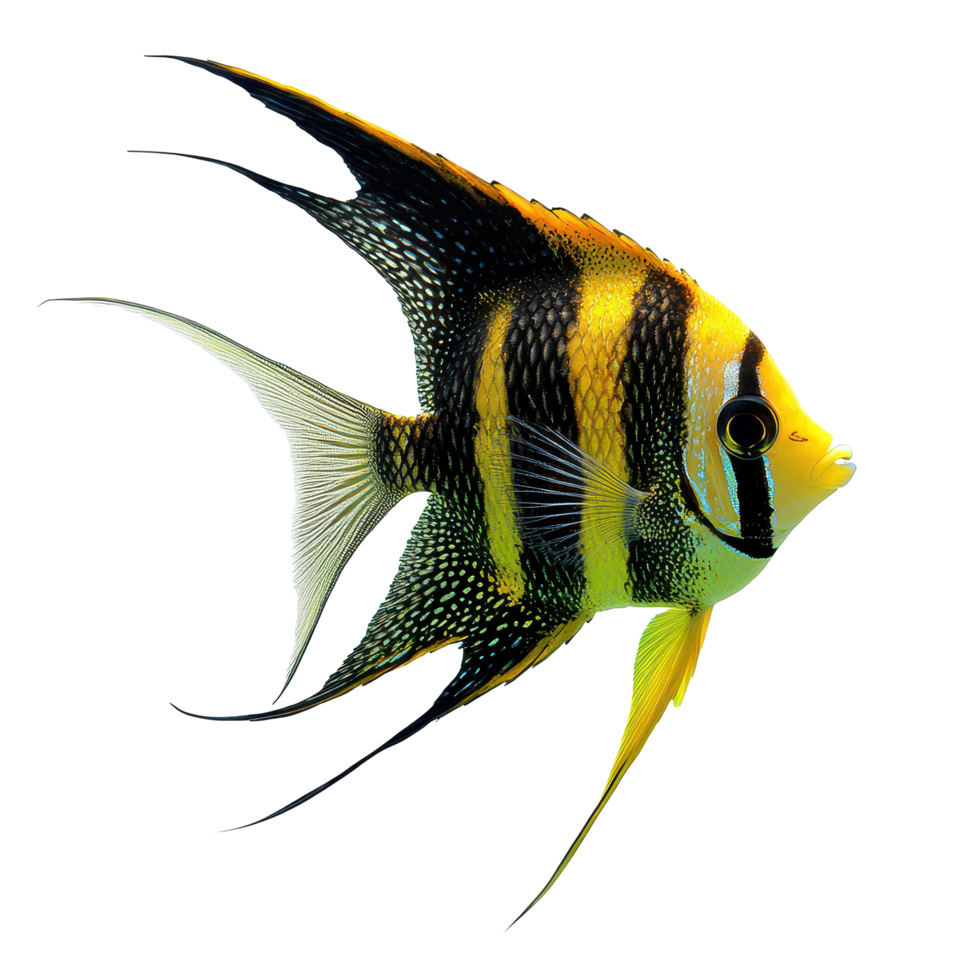Elegant angelfish swimming gracefully on a pristine transparent background in a serene aquatic environment, Angelfish Isolated on transparent background png