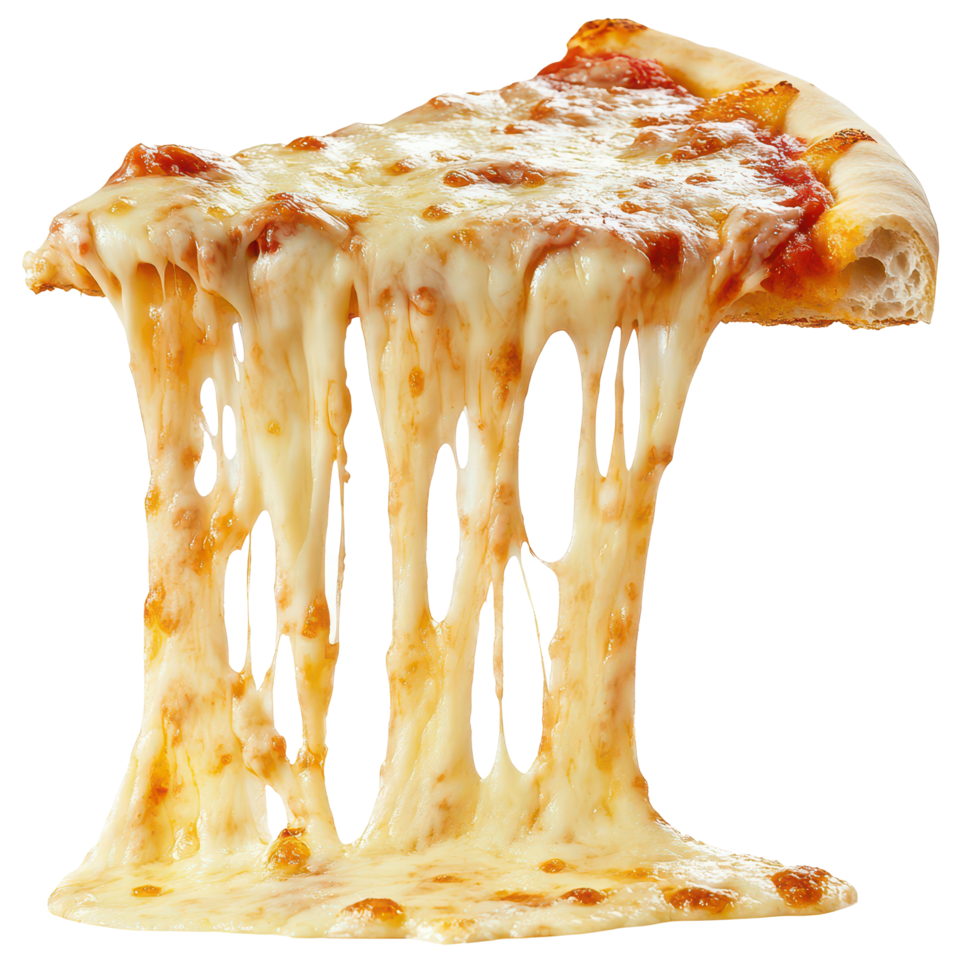 A delicious slice of pizza with stretchy cheese isolated on a transparent background ready to be enjoyed, a slice of pizza with stretchy cheeseisolated transparent background png