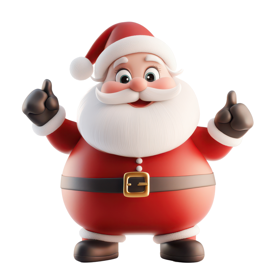 Cartoon Santa Claus with cheerful smile signaling joy on a bright background for festive occasions, 3D Cartoon santa claus on transparent background png