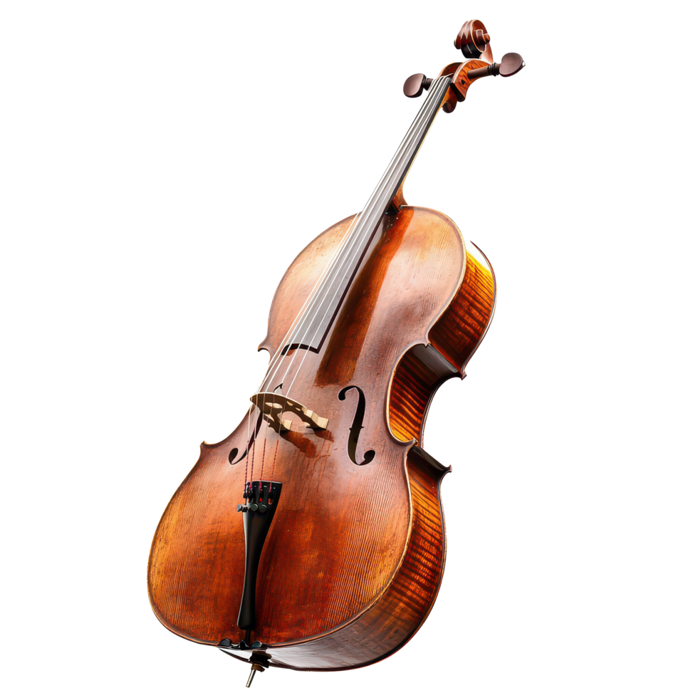 Elegant wooden cello with bow isolated on a transparent background showcasing fine craftsmanship and musical artistry, a cello with a bow on a isolated on transparent background png