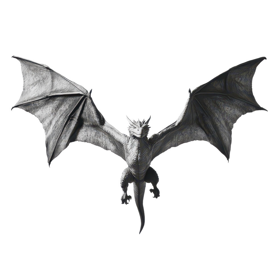 A majestic dragon soars through the sky against a stark transparent background in this captured moment of flight, black and photo a dragon flying, transparent background png