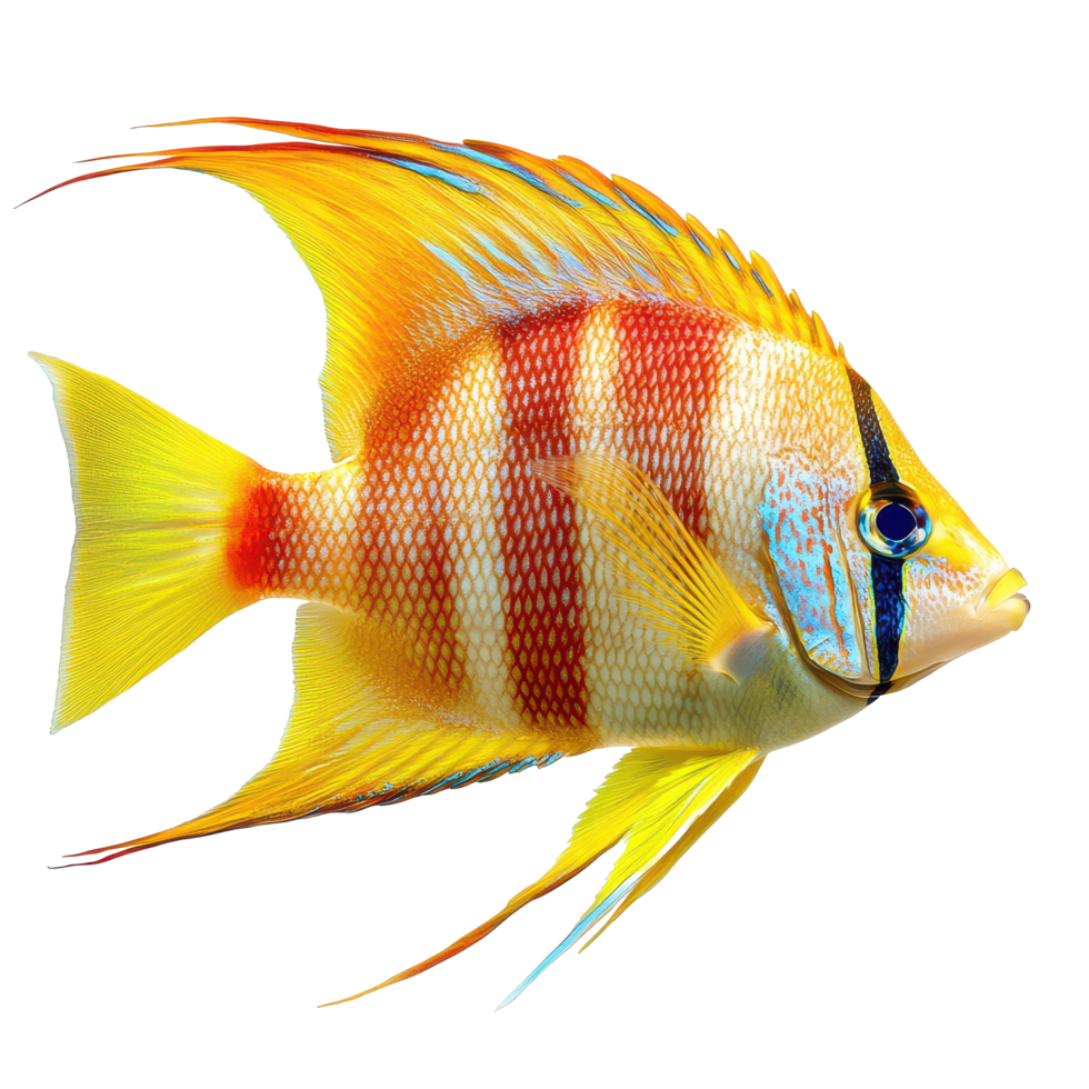 Colorful Abramis fish showcasing vibrant stripes and fins, isolated against a transparent background, Abramis live fishisolated on transparent background Live fish object for design png