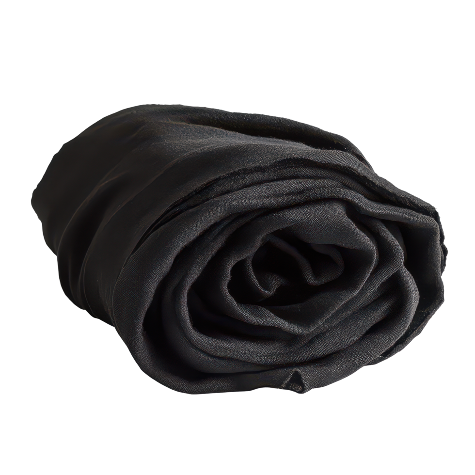 Black rolled textile on a transparent background suitable for various fashion and design applications, Black Rolled Textile, transparent background. png