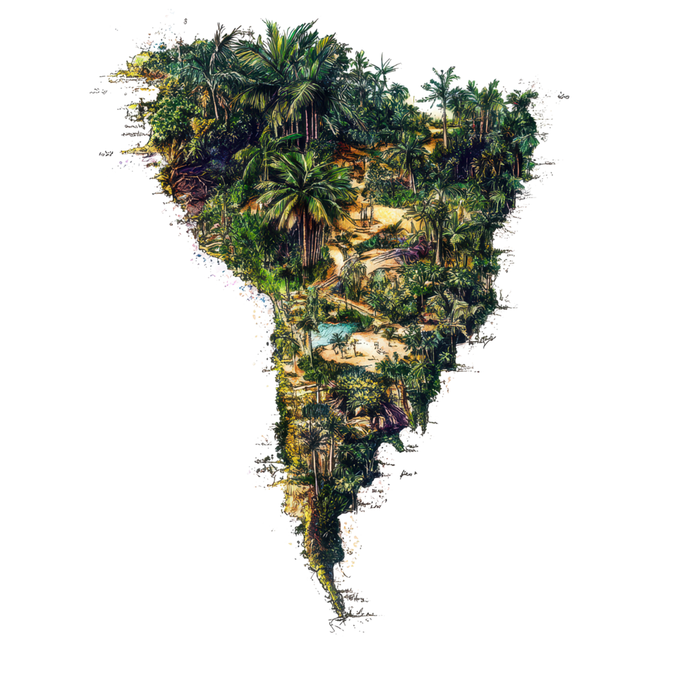 A detailed illustration of Brazil's diverse landscape showcasing the lush periphery against a transparent background, a periphery in Brazil, transparent background. png