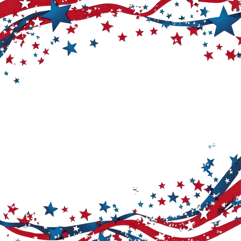 Festive July banner background featuring red, , and blue stars on a clean backdrop for patriotic celebrations, 4th July banner background isolated on transparent background png