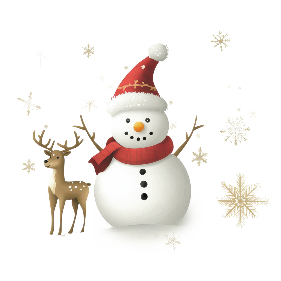Christmas calendar for December featuring a cheerful snowman and a reindeer with snowflakes, 25 December christmas Calendar with Snowman and reindeer on transparent background png
