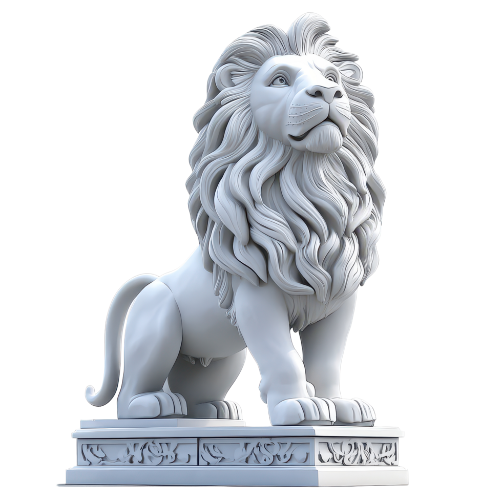 Artistic cartoon-style lion stone statue in a creative design setting for inspiration and decoration, Artistic Lion Stone Statue in 3D Cartoon Style Isolated on transparent background png