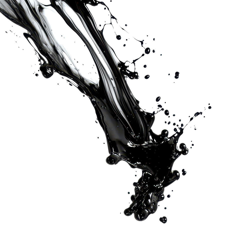 Dynamic black ink splash on a transparent background capturing fluidity and contrasting textures in creative art, Abstract Black Ink Splash On transparent background png