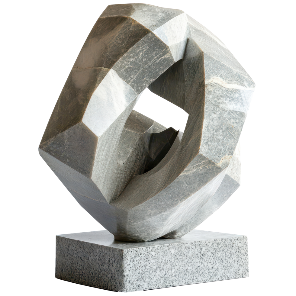 Intricate geometric stone sculpture showcasing artistic abstraction and unique design elements, Artistic Stone Sculpture Abstract Geometric Art, transparent background. png