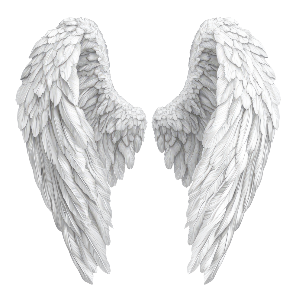 Realistic angel wings on a pure transparent background, capturing elegance and grace with intricate feather details, Angel Wings - transparent background realistic, transparent background. png