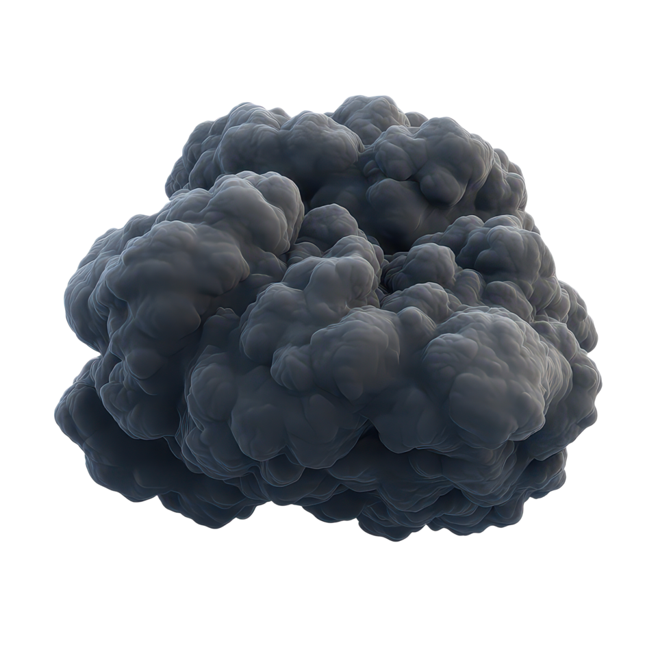 A dense formation of dark storm clouds looms in the air, providing a stark contrast against the bright transparent background, 3D cartoon Dark Storm Clouds On transparent background png