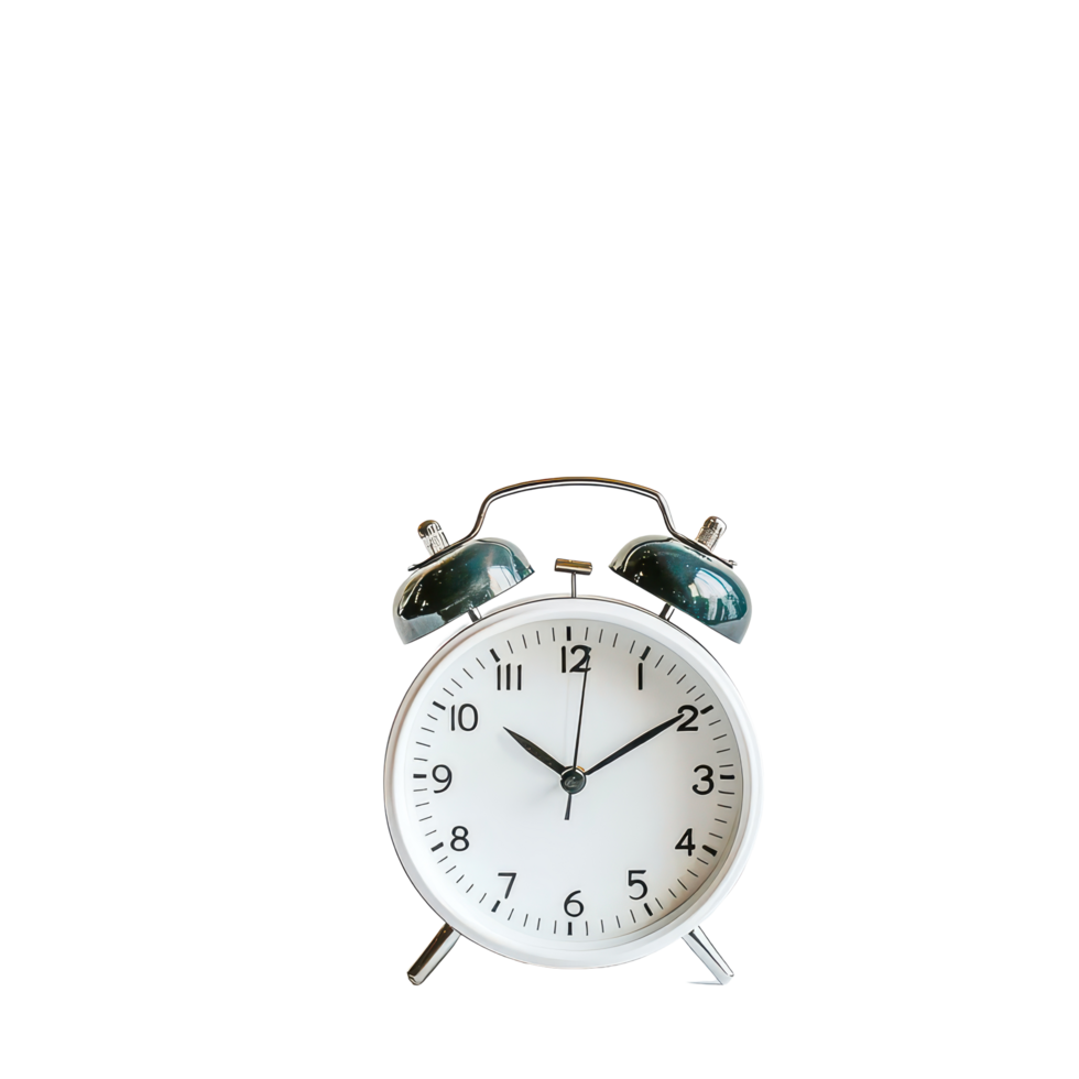 Classic alarm clock on a simple transparent background displaying time for morning routines or reminders, Alarm clock on transparent background png