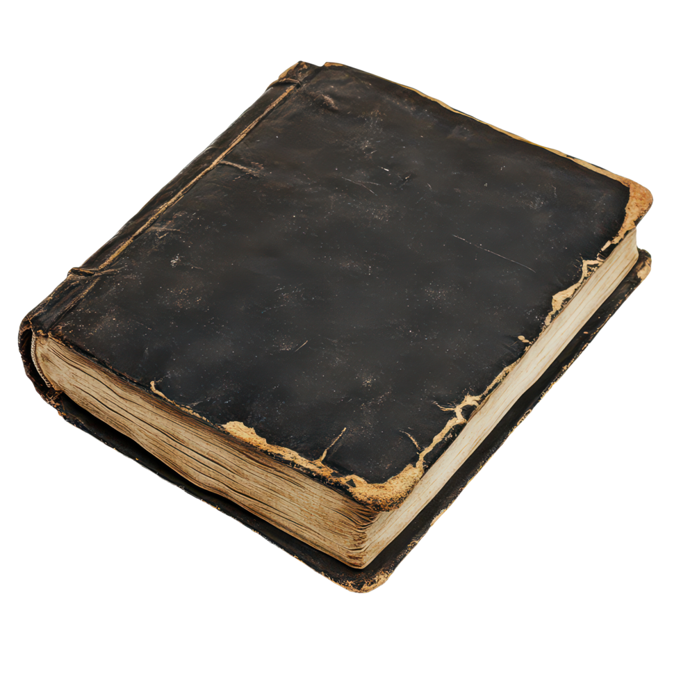 A worn black book labeled private resting on a transparent background showcasing its aged texture and character, black book with a private written on it, transparent background. png