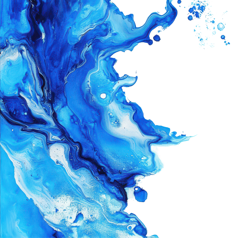 Abstract blue artwork with fluid patterns on a canvas showcasing vibrant movement and energy, Abstract blue painting on transparent background png